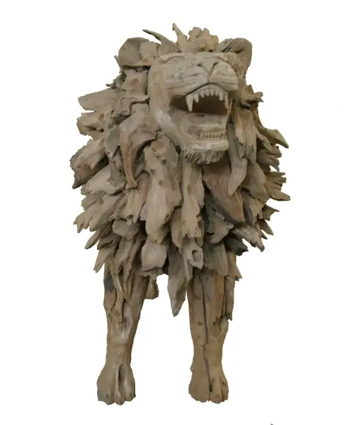 Product image 7 of the product “Standing royal Lion made from teak root pieces. About 200cm length and 115cm height. ”